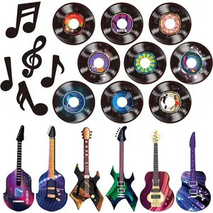 40 Pcs Music Party Decorations Musical Notes Rock and Roll Record Cutouts Silhouettes Record Guitar Party Favor Cutouts 50s 80s Theme Baby Shower School Bulletin Board Craft Decoration