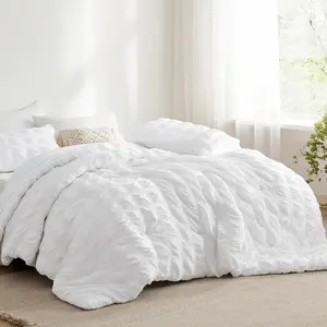 a Bag King - 7 Plaid Seersucker Comfortable Sets, Lightweight White Boho with Comforters King Size,, Pillowcases  Shams