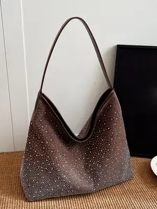 Women's Elegant Rhinestone Decor Shoulder Bag, Trendy Large Capacity Shoulder Bag, Chic All-match Shoulder Clutch for Commuting, Shopping and Dating