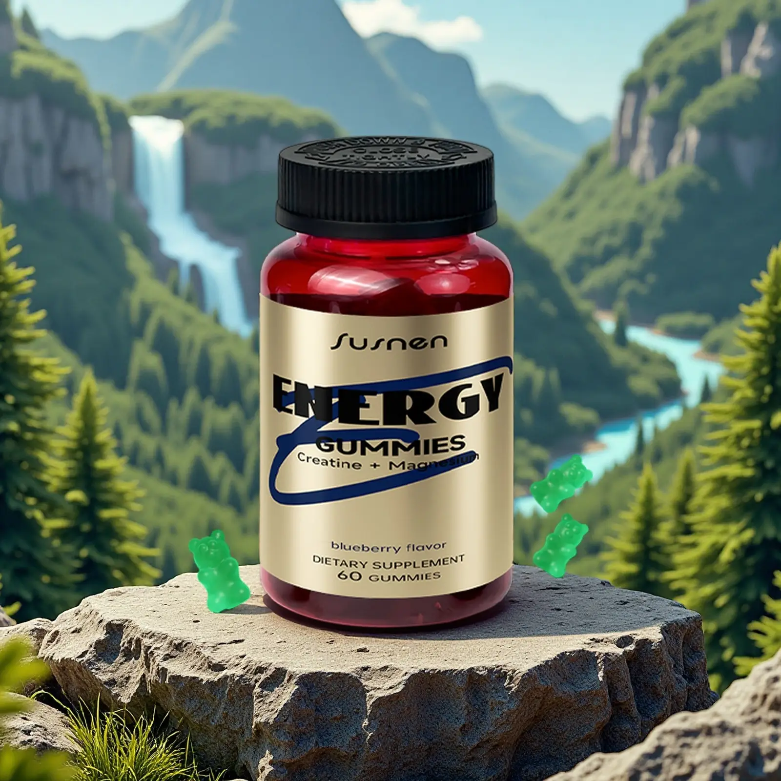 Susnen - Creatine + Magnesium Gummies Daily Dietary Supplement 60 Gummies Blueberry Flavor- Made inUSA -FDA&GMP