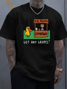 Unisex "Got Any Grapes?" Duck & Lemonade Stand Graphic T-Shirt | Classic Meme Humor Tee | Retro Cartoon Print Crew Neck | Comfortable Cotton Short Sleeve Shirt | Stylish Everyday & Meme Fan Wear | Relaxed Fit Duck Meme Graphic T-Shirt