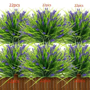 12/22 Pcs Fake Wheat & Artificial Lavender Greenery, UV-Protected Wheat Grass Plants, Adjustable Stems, Non-Fading Realistic Faux Florals
