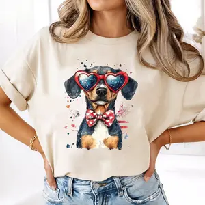 Comfort Colors Patriotic Dachshund Shirt, 4th of July Wiener Dog Tee, American Flag Heart Sunglasses Puppy Shirt, Cute Independence Day Dog Lover Tee