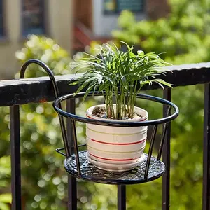 Modern Metal Balcony Plant Stand Set, 8.66 Inch Outdoor Hanging Planter Rack, Indoor Iron Rail Pot Holder, Home Garden Decoration