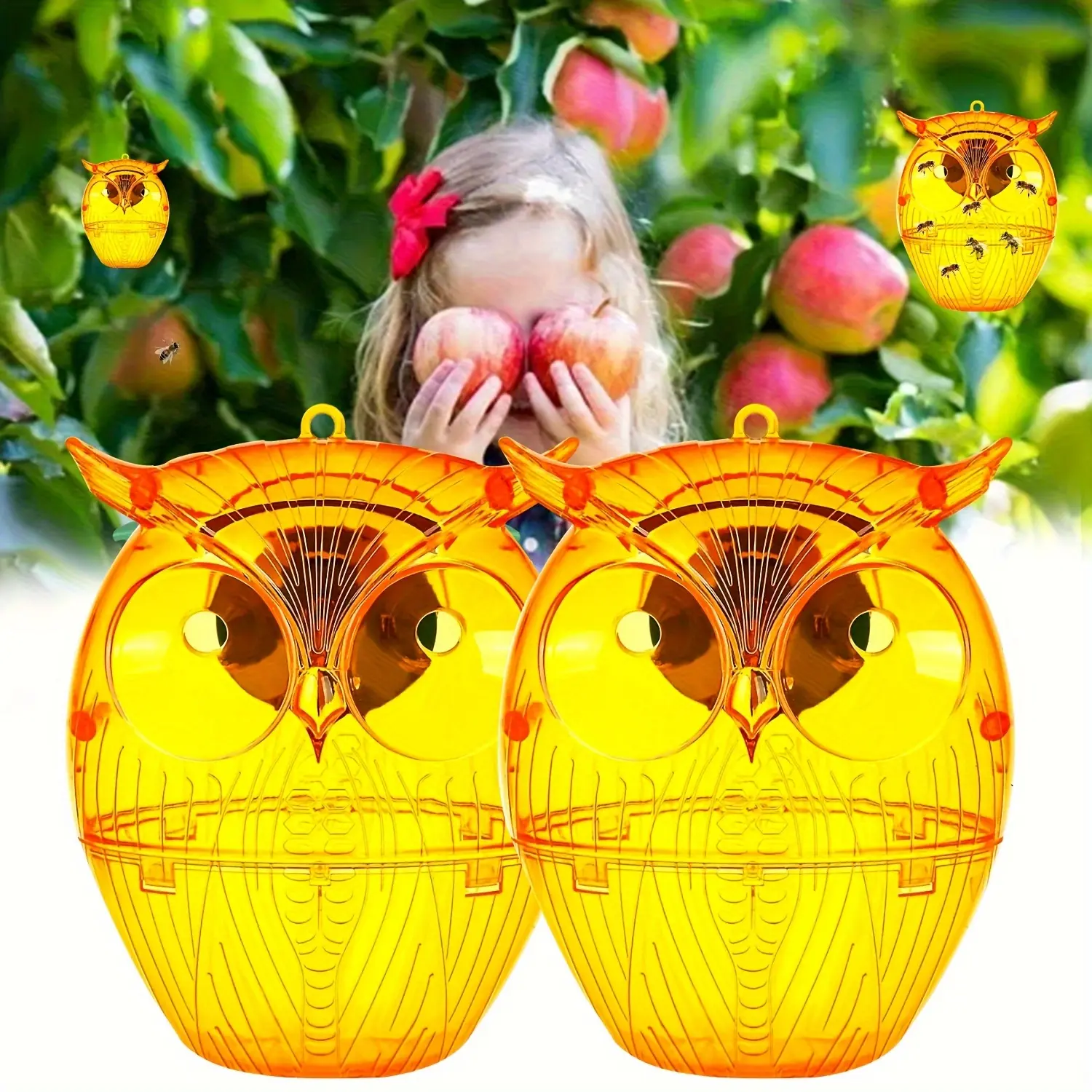 2-Pack Wasp Trap, Solar Wasp Traps Hanging, Reusable Yellow Jacket Trap for Outside, with LED Light, Wasps Killer, Hornet Traps for Orchard, Farm, Garden, Patio, Courtyard (Yellow)