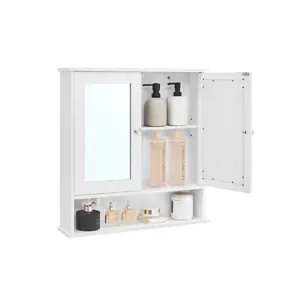 VASAGLE Bathroom Cabinet with Mirror, Wall Cabinet with 2 Mirrored Doors, Adjustable Shelf, Open Compartment, Wall-Mounted, 5.1 x 22.2 x 23 Inches