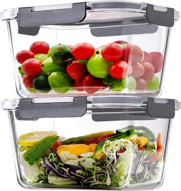 2 Pack Large Glass Storage Containers withLids 85oz/10.5cup Big ...
