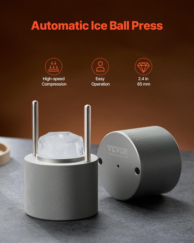 VEVOR Ice Diamond Press, 2.4" Ice Ball Maker, Aviation Aluminum Diamond Ice Ball Press Kit for Ice Diamond, Ice Press with Tong and Drip Tray, for Whiskey, Cocktail, Bourbon, Scot on Party & Holiday