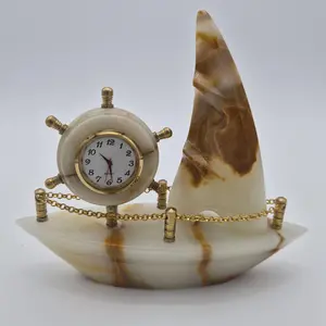 Onyx Sailboat Clock - Nautical Desk Decor - Luxury Crystal Clock - Optional Light-Up Base
