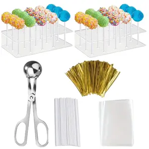 303 Pcs Cake Lollipop Kit Includes 1 Cake Pop Mold,2 Pcs Cake Pop Stand,100 Pcs Cake Pop Bags,100 Lollipop Sticks and 100 Metal Twist Ties,Christmas Party Gifts,DIY Hand Tools Kits