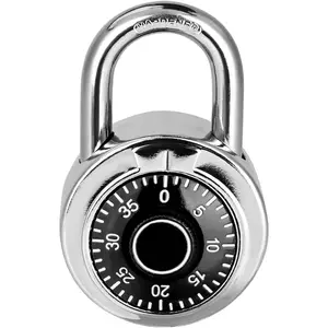 Combination Lock,  Standard Dial Combination Lock, Pack of 1; Black Turnplate, 2 in. Wide, Fixed Three Digital Combination, for School, Gym & Locker, Toolbox, Gate