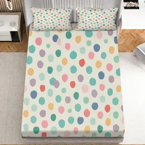 3Pcs Colorful Dot Pastel Artistic Fitted sheet Three Piece Set (1*Fitted Sheet+2*Pillowcases, Coreless), Easter theme, Bedroom Decor, Dorm Room Bedding Set, Mattress protector Soft, Breathable