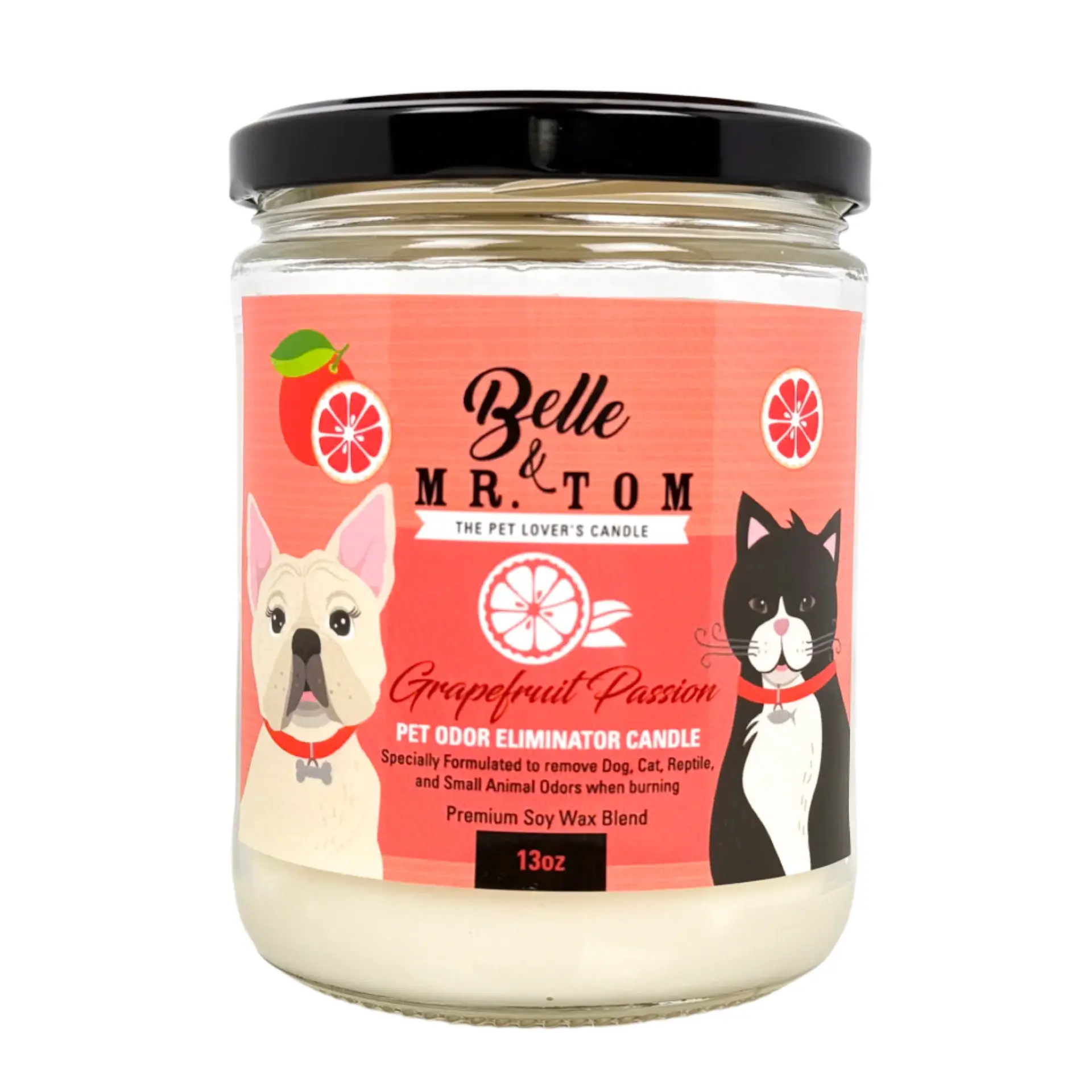 Grapefruit Passion Pet Odor Eliminator Candle - Citrus Tropical Scented 13oz Soy Blend Candle for Dog & Cat Owners