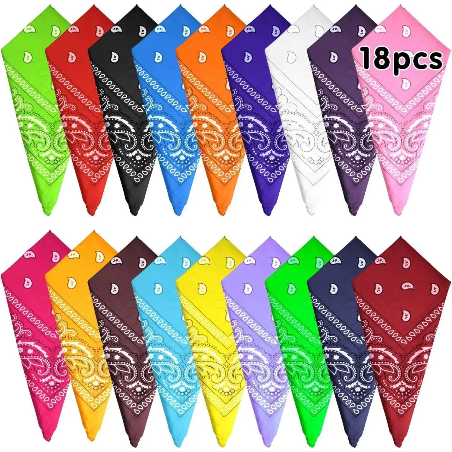 18-Pack Paisley Pure Cotton Bandanas, Unisex Vintage Cowboy Style Headbands in 15 Assorted Colors for Men & Women, Paisley Print, Bandana Style, 15 Colors, 18 Pieces, Assorted Colored Shawls, Assortment Of 15, Multi-Use