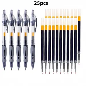 Set of 25 Transparent Gel Pens with Medium Tip 0.5mm, Includes 5 Pens & 20 Ink Refills, Ideal for Office & School Use, Refillable, Office Supplies