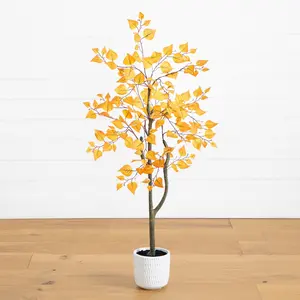 4’ Autumn Birch Artificial Fall Tree in White Decorative Planter