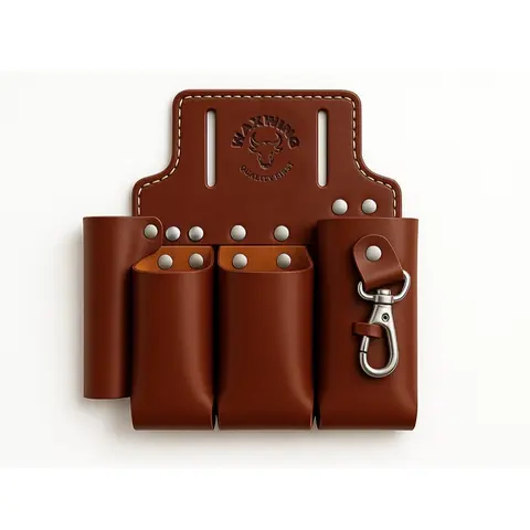 WAXWING Leather Pliers Organizer Tool Bag WTB7012 - Maroon 8x10x3" Industrial Tool Bag, 4-Pocket Caddy, Secure Hook, Durable for Daily Jobs, Fast Access & Work Accessories Organization