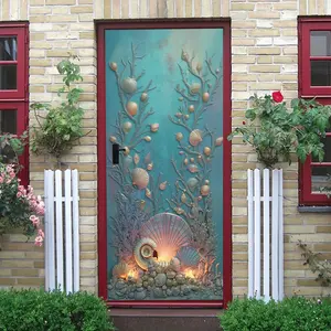 2pcs Ocean Theme Stereo Wall Stickers Creative Shell Coral Decorative Stickers Living Room Entrance Bedroom Wall Art Decals Self Adhesive Removable Environmental PVC Material Home Decor Door Stickers Ba Ornaments Door Decorations