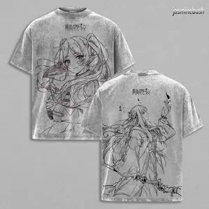 Fern Frieren Beyond Journey's End Anime Double Printed Vintage Washed Tee Unisex Oversize Heavyweight Cotton T-shirt for Anime Fans and Lovers