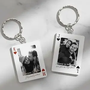 Personalized Photo Playing Card Keychain, Custom Couple Keychain, King Queen Card Photo Keychain Gift for Couples