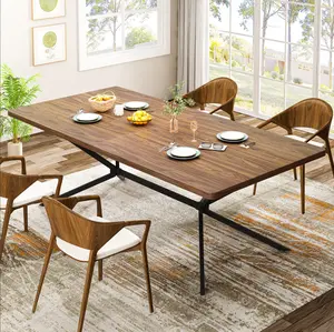 AWQM 70.9" Industrial Rectangular Dining Table for 6-8 - Rustic Brown & Black Wood, X-Shaped Metal Frame, Ideal for Dining Room & Kitchen