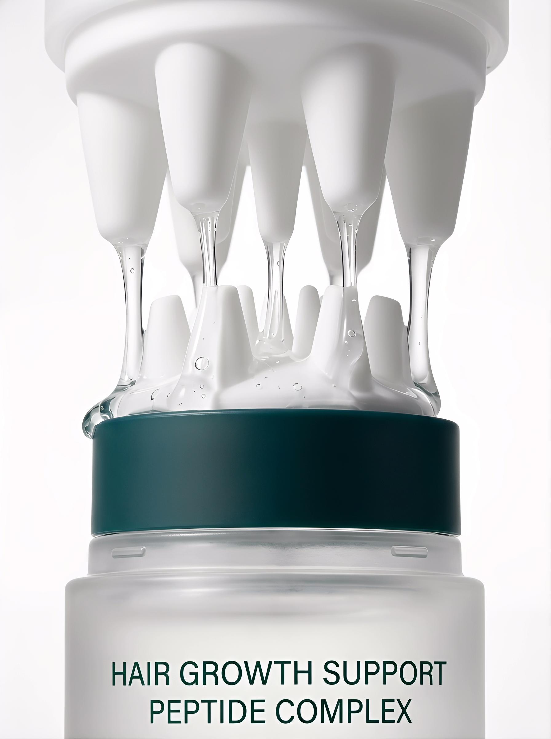 Korean Hair Growth Serum with Built-in Scalp Massager, Peptide Complex Formula for Thinning Hair & Hair Loss Concern, Strengthens Hair Roots, Soothes & Nourishes Scalp, Plant-Based Bio-Active Scalp Care for Fuller-Looking Strands, 100ml