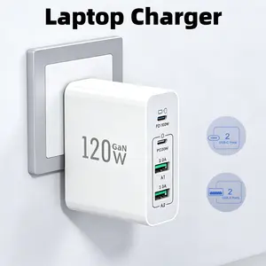 120W 4-Port USB Charging Station, Laptop Charger, 2 USB-C & 2 USB-A Fast Charger Hub, Multi-Protection Safety System, 4-in-1 Charger Block for MacBook, iPhone 17/16/15, Samsung, iPad, and All Devices, Compact Desktop Charger Station