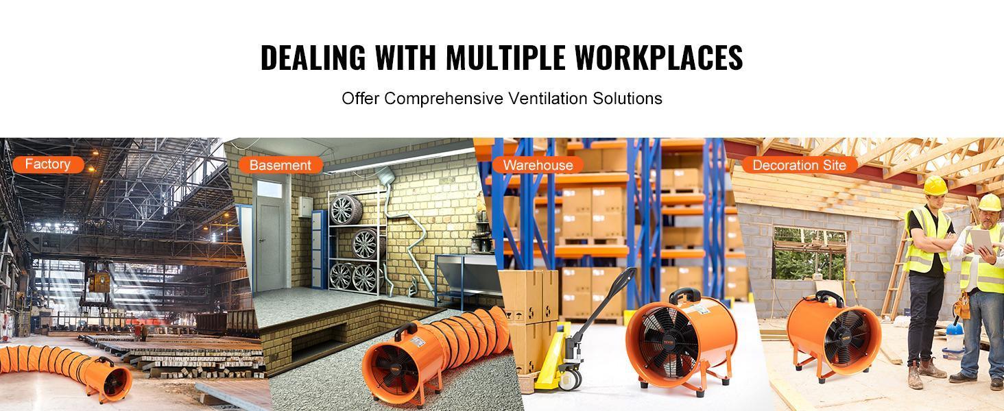VEVOR Portable Ventilator,  10 inch Heavy Duty Cylinder Fan with 33ft Duct Hose, 380W Strong Shop Exhaust Blower 1893FM, Industrial Utility Blower for Sucking Dust, Smoke, Smoke Home/Workplace