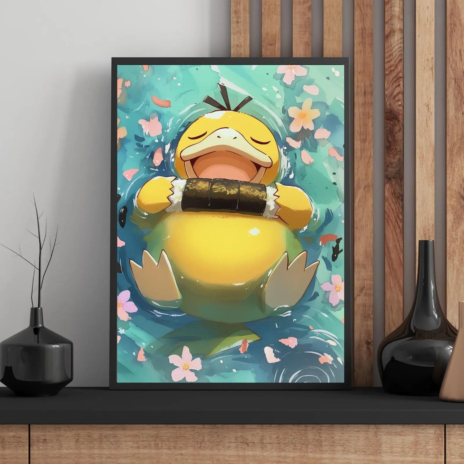 Psyduck Poster, Anime Art, Japanese Bedroom Decor, Unframed Wall Print, Artistic