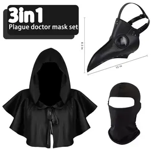 Halloween Plague Doctor Mask Plague Doctor Costume Obito Mask Steampunk Halloween Mask Horror Scary Halloween Mask Costume Props for Party Prom Halloween Gifts Set（3-pc Set） (Black)