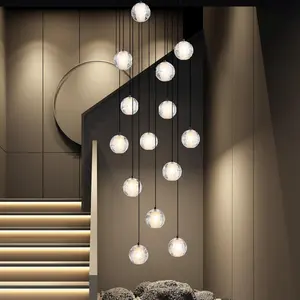 Black chandelier-14-Lights Staircase Chandelier for Living Room Hight Ceiling Foyer Pendant Lighting Fixture Modern Crystal Chandelier Spiral Stairwell Lighting Round Base Light, Warm Light