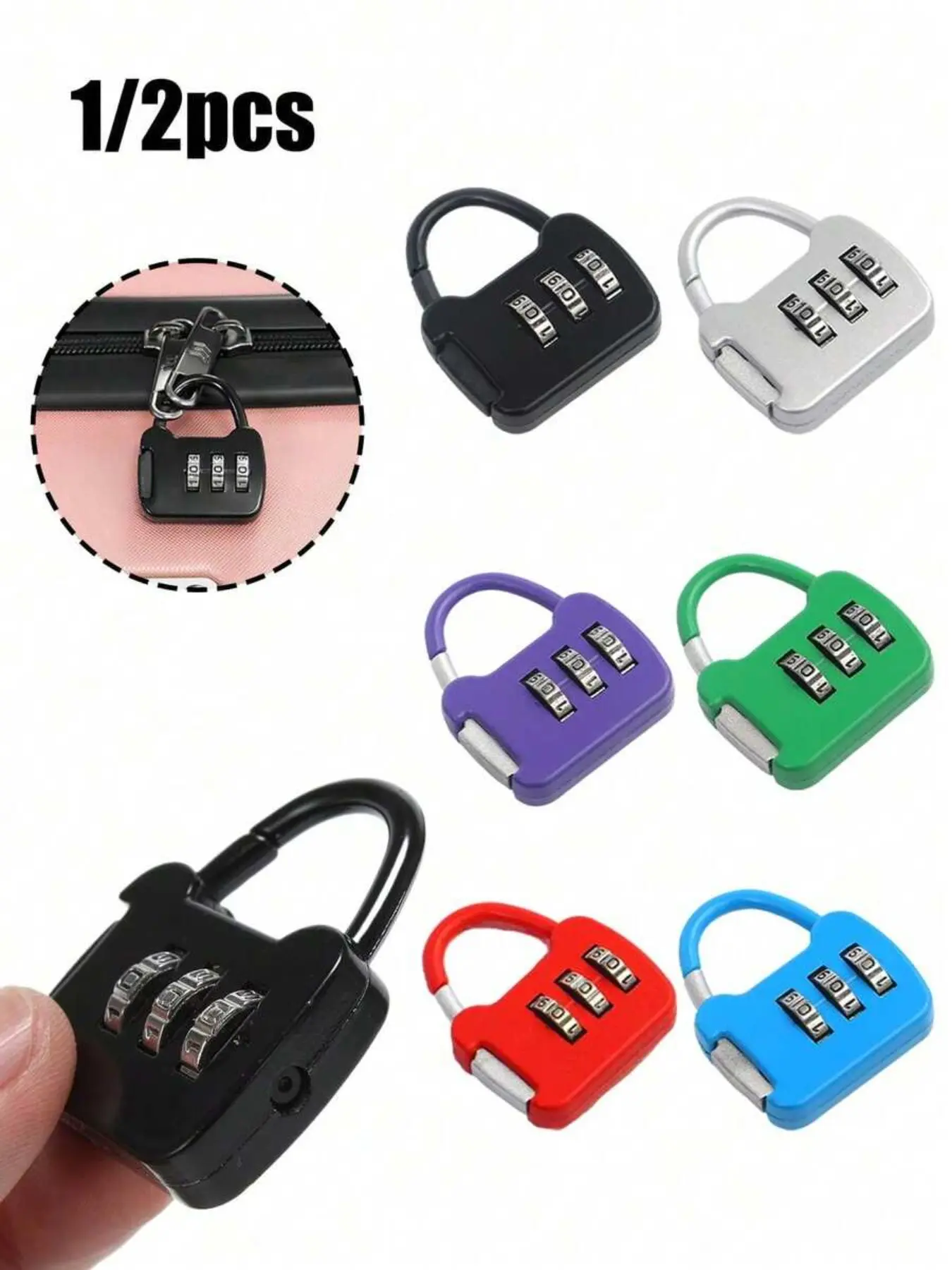 Mini colored password lock with key suitable for suitcases and suitcases, 3-digit anti-theft lock, Combination Lock, portable travel luggage lock suitable for suitcases and backpacks, Durable Travel Accessory, Travel Essentials