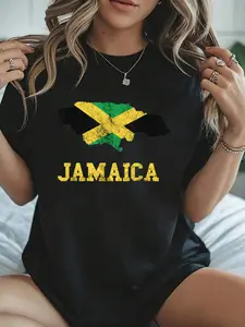 100% Cotton Jamaica Map Jamaican Flag Caribbean Trip Jamaica Roots T-Shirt