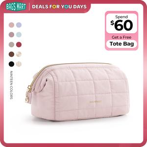 BAGSMART 2 Size Makeup Bag, Puffy Padded Travel Cosmetic Organizer for Women, Wide-Open Makeup Case for Toiletries, Accessories, and Brushes DealsForYouDays