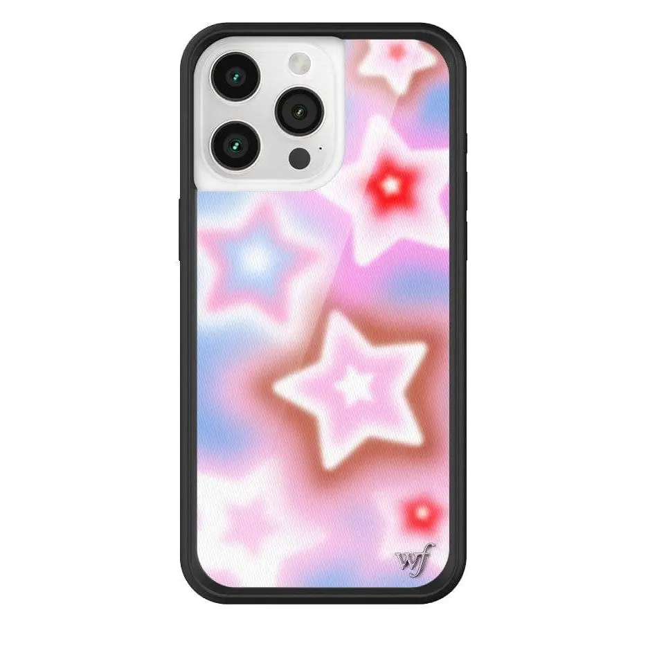 Dream Star | Limited Edition Trendy iPhone Case | Raised Protective Black Bumper | Women Owned Small Business | Vibrant Dreamy Blue Background White Pink Brown and Red Stars | Safety Casing Protective | Gift for Her