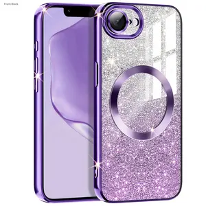 Magnetic Charging Phone Case for iPhone 17/16e/16/15/14/13/12 Pro Max Plus, Gradient Glitter Design, Anti-Slip & Wear-Resistant, Phone Cover Casing