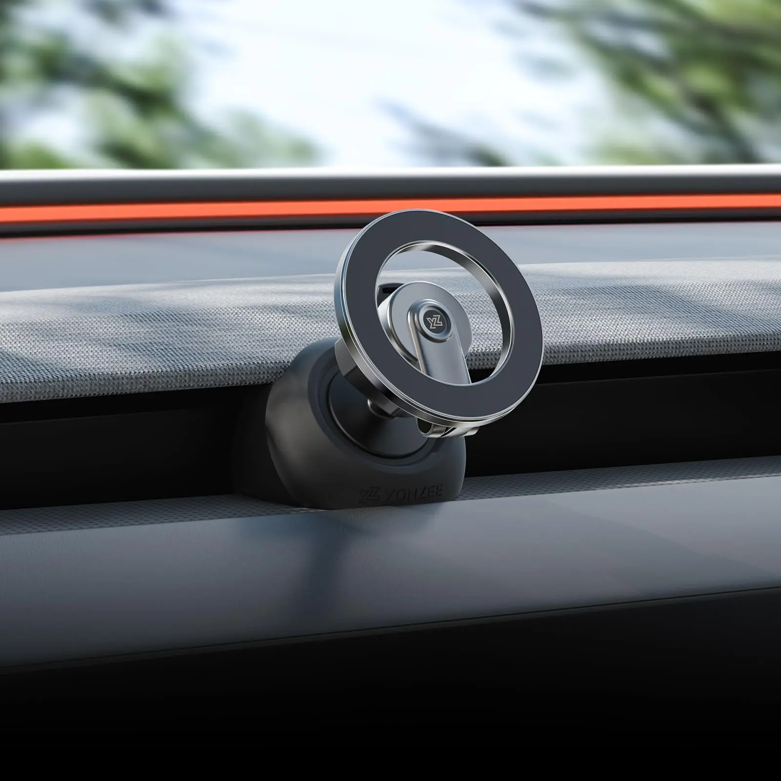 YONZEE Magnetic Phone Mount for Tesla Model Y/3, Fits 2025-2026 Model Y Juniper, 2024-2026 Model 3 Highland, 2020-2024 Model Y & 2017-2023 Model 3, Dash Ball Joint Base, Strong Magnetic Ring, 360° Rotation