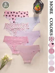 Women's Seamless Triangle Panties Set, Heart Print Smooth High Elasticity Fabric, Fitted Casual Style, All Seasons Wear, No Roll Design