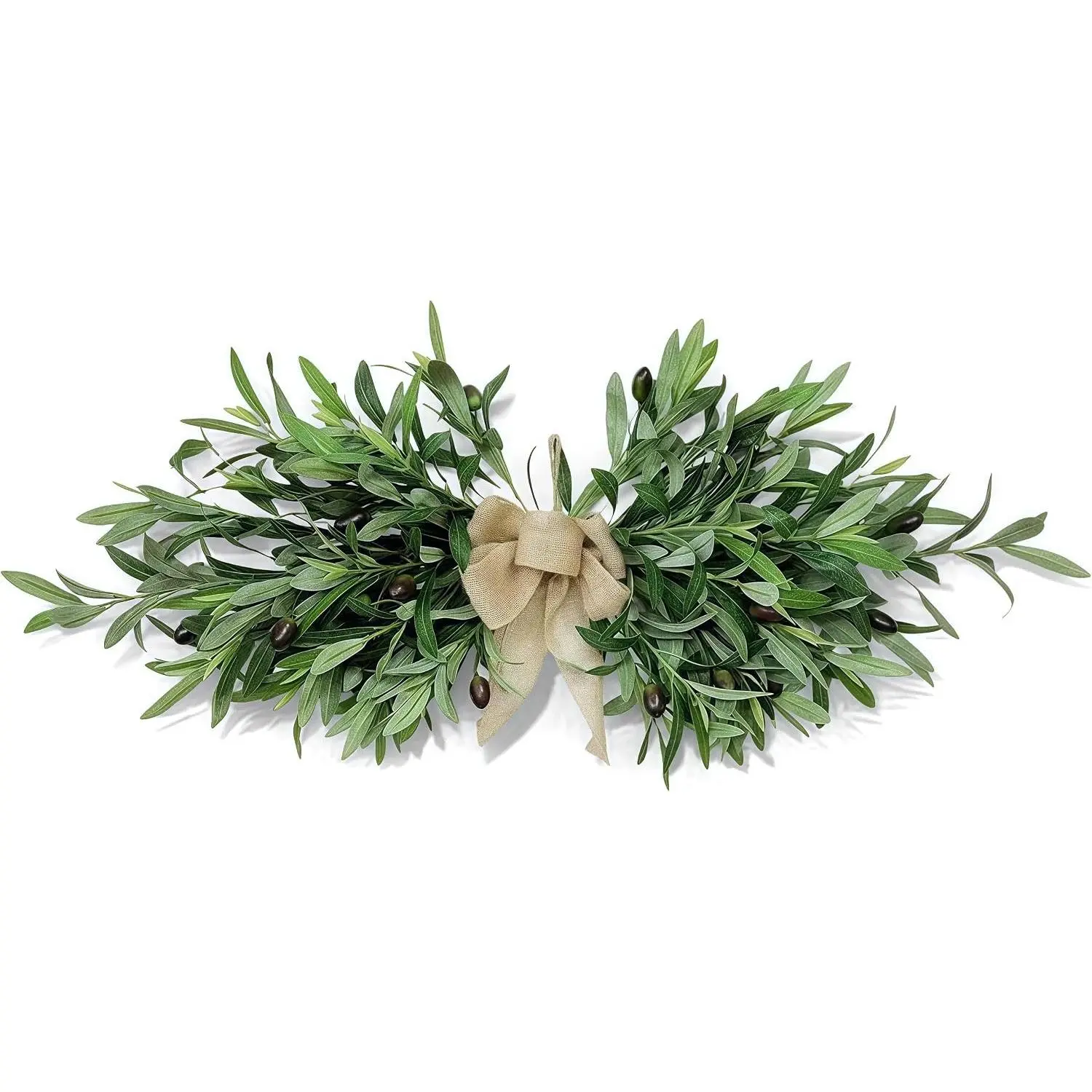 26" Farmhouse Olive Leaf Greenery Swag with Premium Burlap Bow Realistic Faux Olive Branch Door Decor for Front Door Wall Mantel Table Kitchen Bathroom Weddings & Seasonal Styling Green 1Pcs
