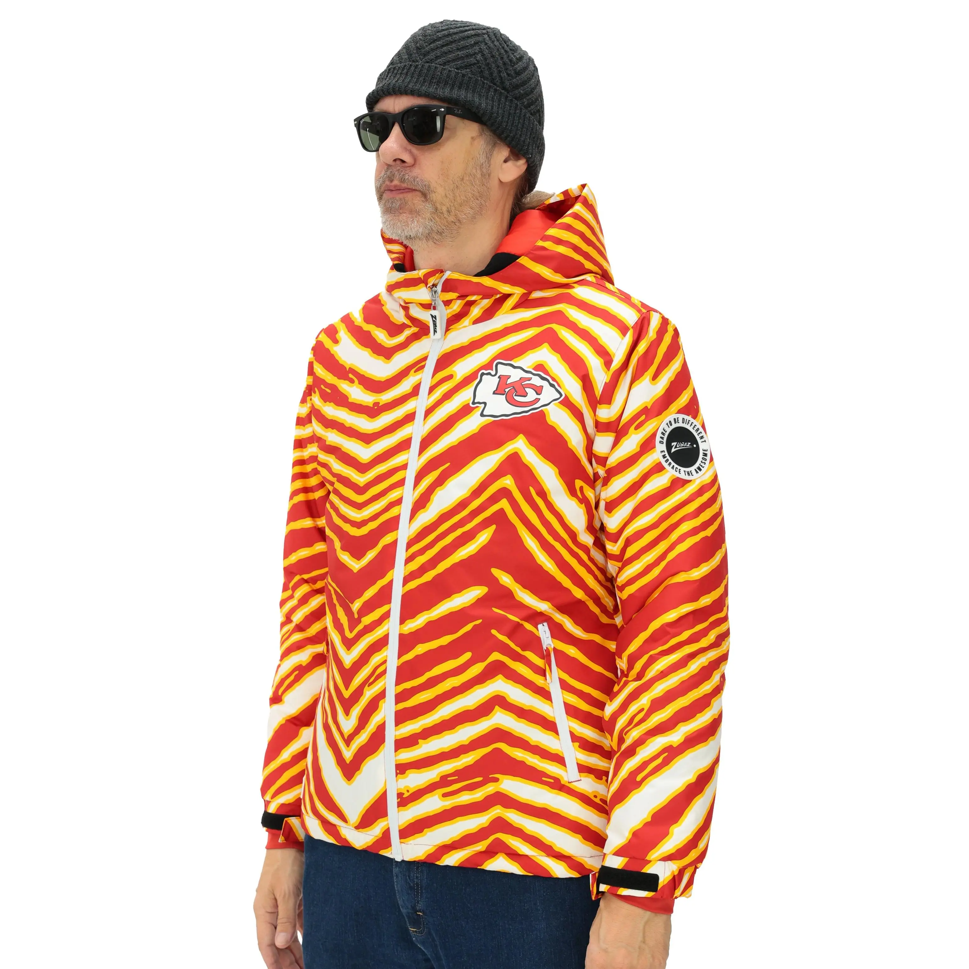 Zubaz NFL Kansas City Chiefs Adult Unisex Team Color Zebra Bleacher Blazer Snow Jacket