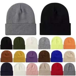 Solid Color Knitted  Plain Cold Hat Rolled Edge Customizable VersatileLOGOMen's and Women's Casual Versatile  Warm Knitted Hat