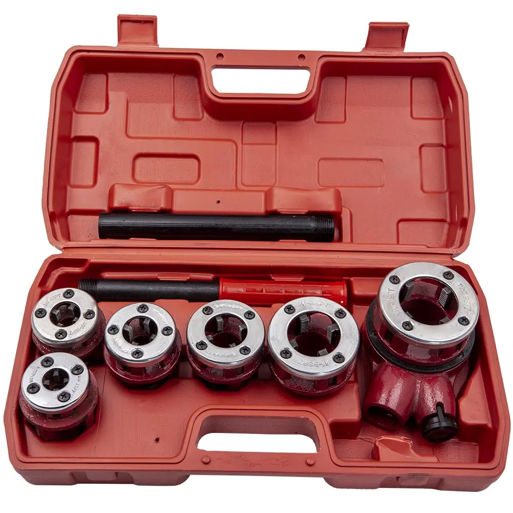 Ratcheting Pipe Thread Threader Die Handle Tool Kit 1/4 3/8 1/2 3/4