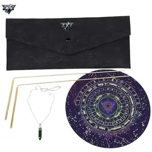 2Pcs 99.9% Pure Copper Dowsing Rod Kit, Divining Rods with Gemstone Pendulum and Divination Mat, Multipurpose Spiritual Tool for Locating Water, Ghost Hunting, Detecting Gold, Finding Lost Items and Divination Yes or No Answers