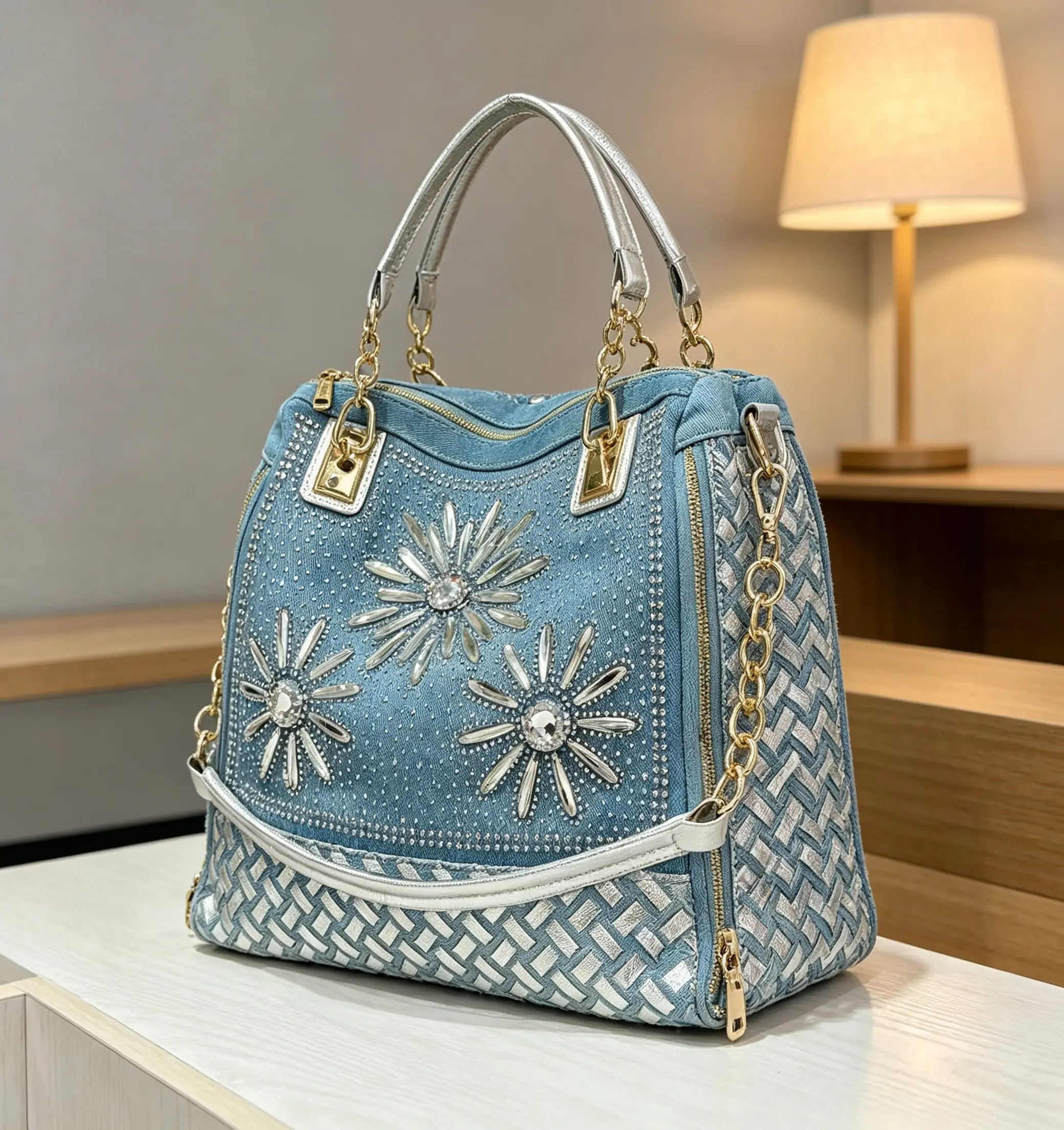 Single Shoulder Bag for Women Diamond-Embellished Woven Handbag Spacious Crossbody Bag Ideal for Shopping and Travel Elegant Design,back to school,back to school haul
