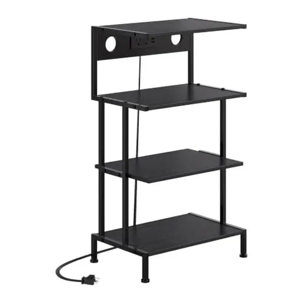 4-Tier Gaming Console Stand with 3 AC Outlets and 2 USB Ports Gaming Shelf & Record Player Stand with Heavy-Duty Iron Frame, 200+ lbs, Fits PS5 Xbo Series X/S Nintendo Switch, Black