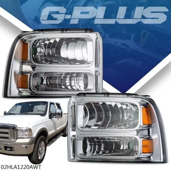 G-PLUS Headlights for 2005-2007 Ford F250 F350 Super Duty Amber Corner Clear/Chrome Headlights