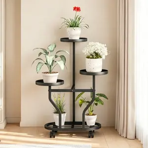 Plant Stand with Wheels 3-5 Tier Metal Plant Holder Corner Flower Shelf for Multiple Plants Display Rack for Bedroom Living Room Balcony Garden
