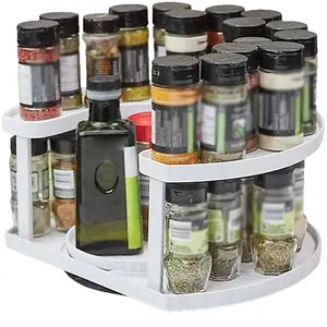 2 Tier Rotatable Seasoning Holder D Type Design Kitchen Space Saving Spice Bottle Storage Rack Home Kitchen Desktop Organizer
