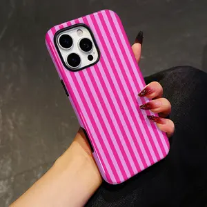 Luxury Retro Rose Red Stripe Phone Case For iPhone 17 16 15 14 13 12 11 Pro Max Air 16 Plus Double Layer Back Cover Casing