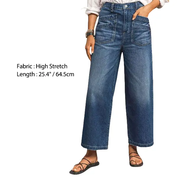 Flamingals Wash Stitch Detail Raw Hem Wide Leg Mid Rise Jeans Pants Denim Blue Womenswear Bottom Comfort